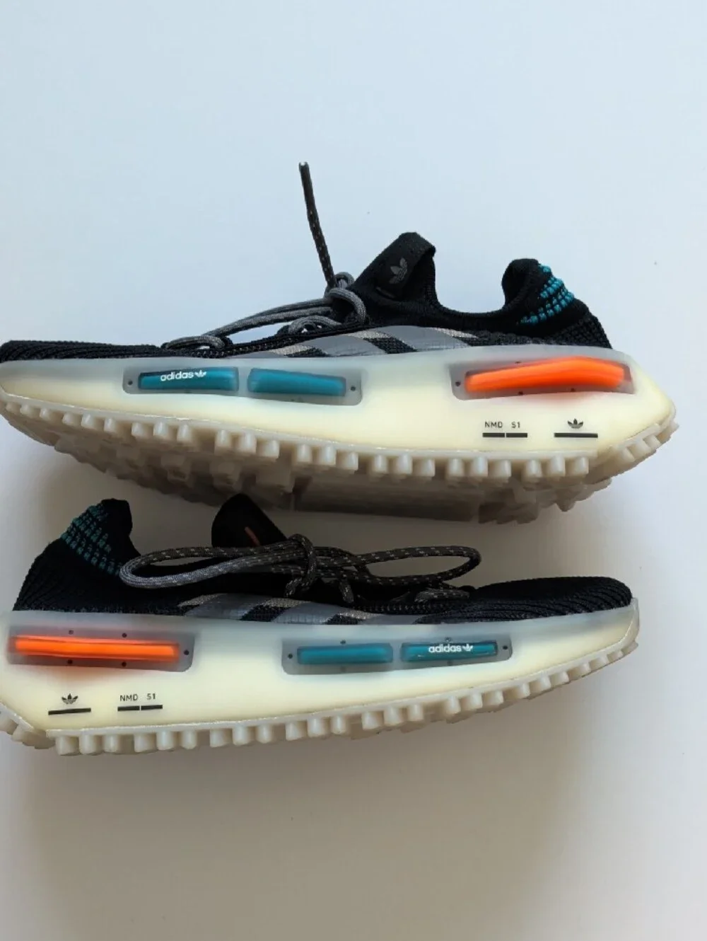 adidas Kids Black PrimeKnit Sneakers with Orange and Teal Accents GW2186 NMD S1